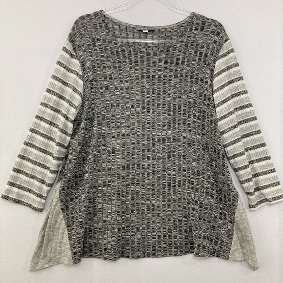 Barbara Katz size XL Gray Color-Block Stretch Knit 3/4 Sleeve Pullover Top - Picture 1 of 10